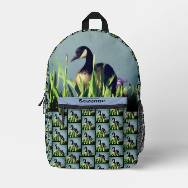 Canada Goose Irises Painting Personalised Printed Backpack (Front)