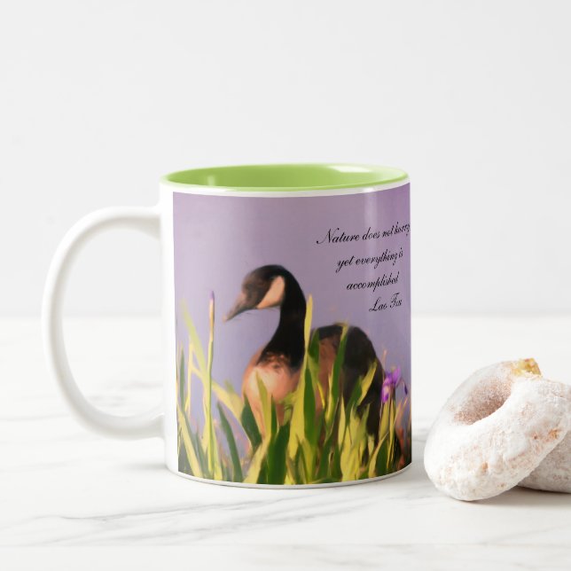 Canada Goose Nature Inspirational Quote Two-Tone Coffee Mug (With Donut)