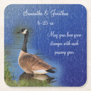 Canada Goose Nature Personalised Wedding  Square Paper Coaster