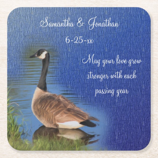 Canada Goose Nature Personalised Wedding  Square Paper Coaster (Front)