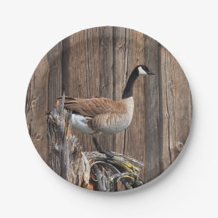 CANADA GOOSE ON BARN BOARD PAPER PLATE