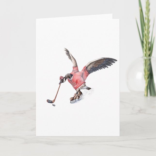 Canada Goose Playing Hockey Holiday Card (Front)