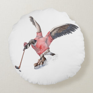 Canada Goose Playing Hockey Round Cushion