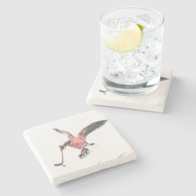 Canada Goose Playing Hockey Stone Coaster (Side)
