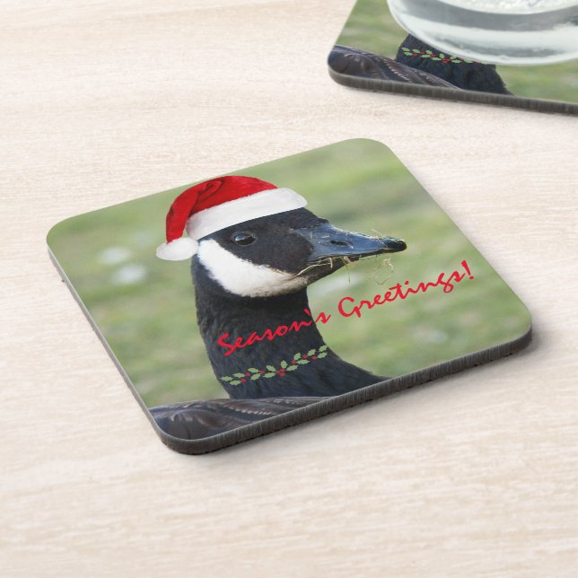 Canada Goose Wearing Red Santa Hat Holiday Coaster (Left Side)