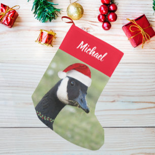 Canada Goose Wearing Red Santa Hat with Name Small Christmas Stocking