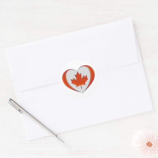 Canada Heart Flag Maple Leaf Proud Free Patriotic Classic Round Sticker (Envelope)