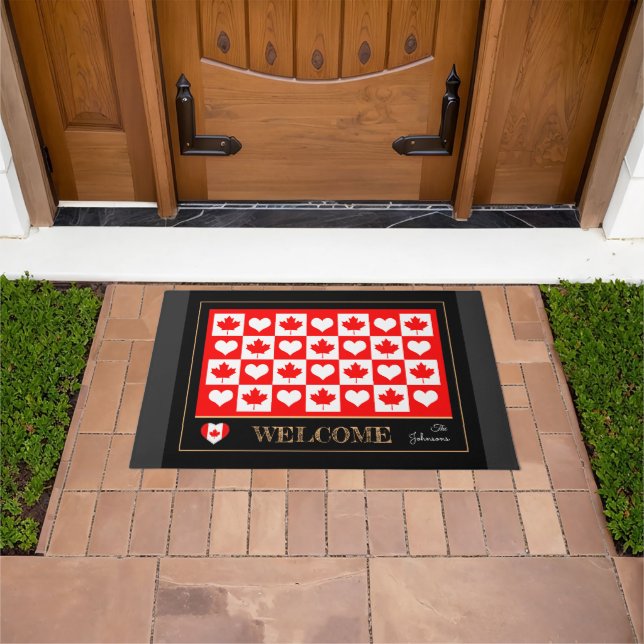 Canada house mat, Canadian Flag, Heart / Welcome Doormat (Outdoor)