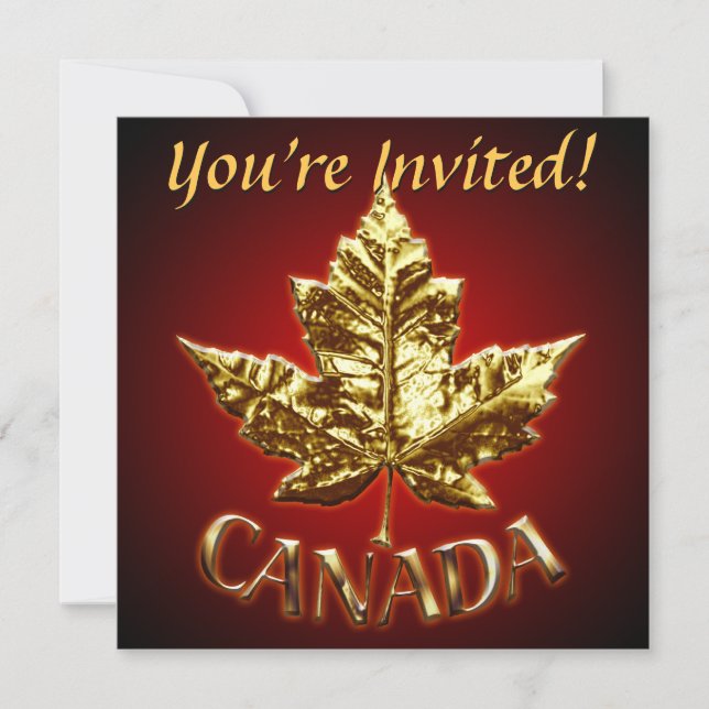 Canada Invitations Personalised Gold Canada RSVP (Front)