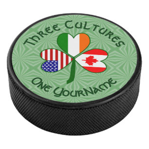 Canada Ireland USA Shamrock Flag Personalised  Hockey Puck