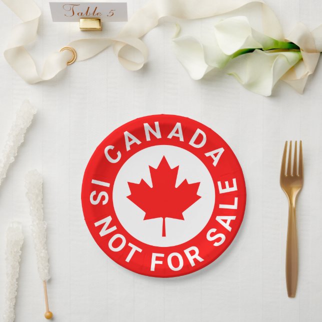 Canada is not for sale red maple leaf typography paper plate (Wedding)