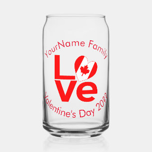 Canada LOVE Heart Flag Red Personalised Can Glass