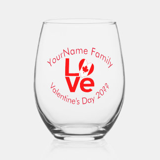 Canada LOVE Heart Flag Red Personalised Stemless Wine Glass