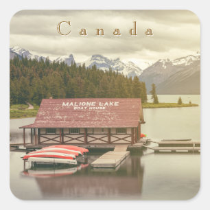 Canada Maligne Lake Boat House Square Sticker