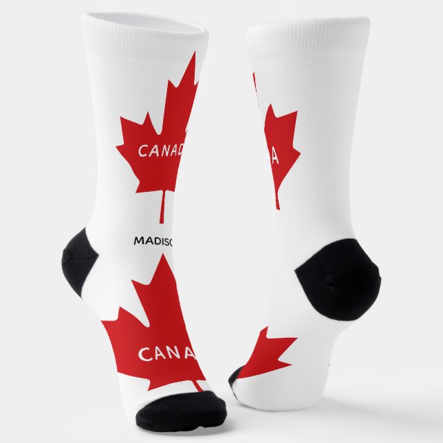 Canada Maple Leaf custom name Socks (Angled)