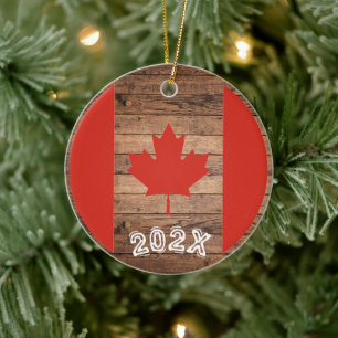 Canada Maple Leaf Flag Custom Name- Year  Ceramic Ornament