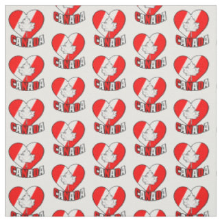 Canada Maple Leaf on Heart Red White Fabric