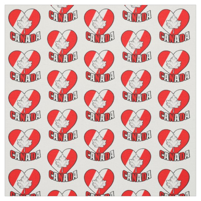 Canada Maple Leaf on Heart Red White Fabric (Swatch)
