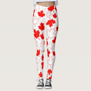 Canada Maple Leaf Red White Random Pattern Leggings