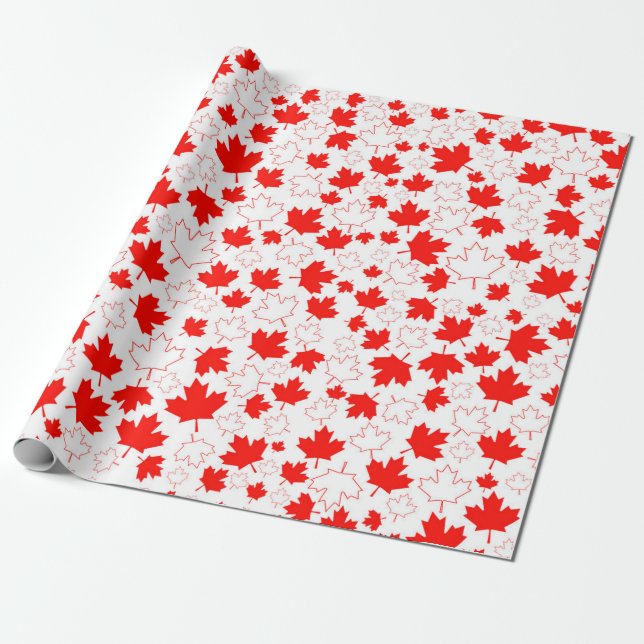 Canada Maple Leaf Red White Random Pattern Wrapping Paper (Unrolled)