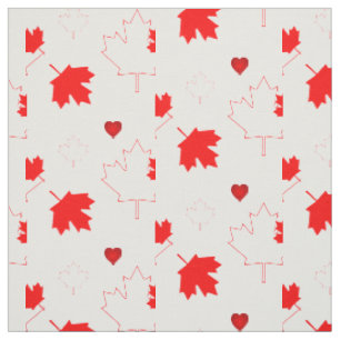 Canada Maple Leaf with Hearts on White Fabric