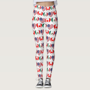 Canada Mexico USA 2026 Country Flags Hearts Leggin Leggings