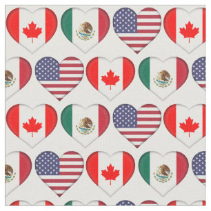 Canada Mexico USA 3 Country Flag Hearts Fabric