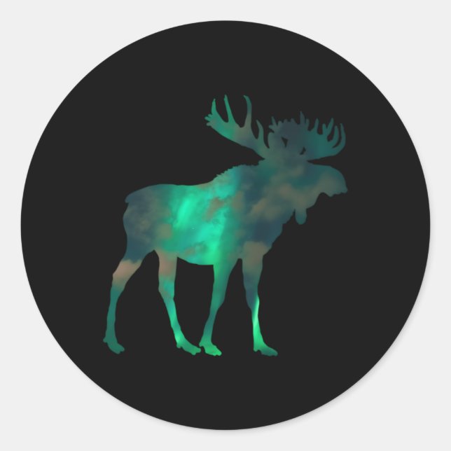 Canada Moose With Northern Light Sky Clouds Nature Classic Round Sticker (Front)