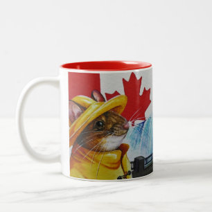 Canada Mouse at Niagra Falls Watercolor Art Two-Tone Coffee Mug