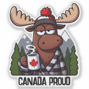 Canada Proud Moose Drinking a Cup of Coffee