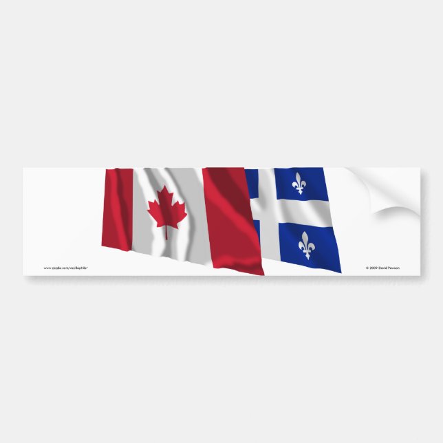 Canada & Quebec Waving Flags Bumper Sticker (Front)