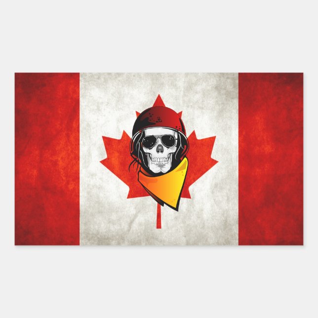 Canada Rebel Skull Distressed Canadian Flag Rectangular Sticker (Front)