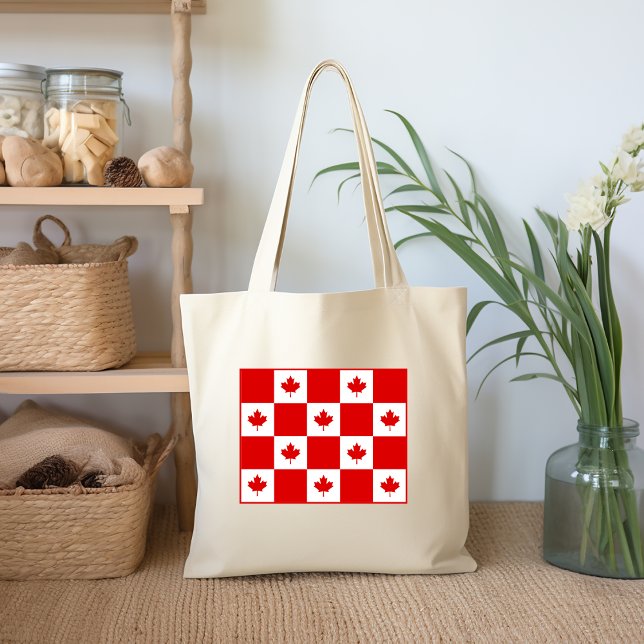Canada Red Maple Leaf Chequered Board Colour Tote Bag (Creator Uploaded)
