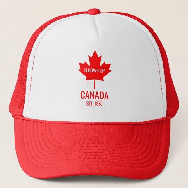 Canada Red Maple Leaf Elbows Up  Trucker Hat (Front)