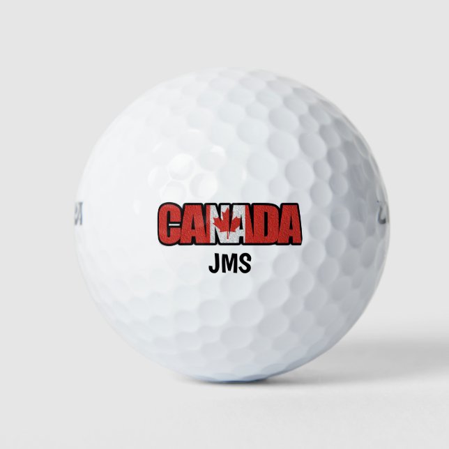 Canada Red Maple Leaf Flag Monogram Initials Golf Balls (Front)