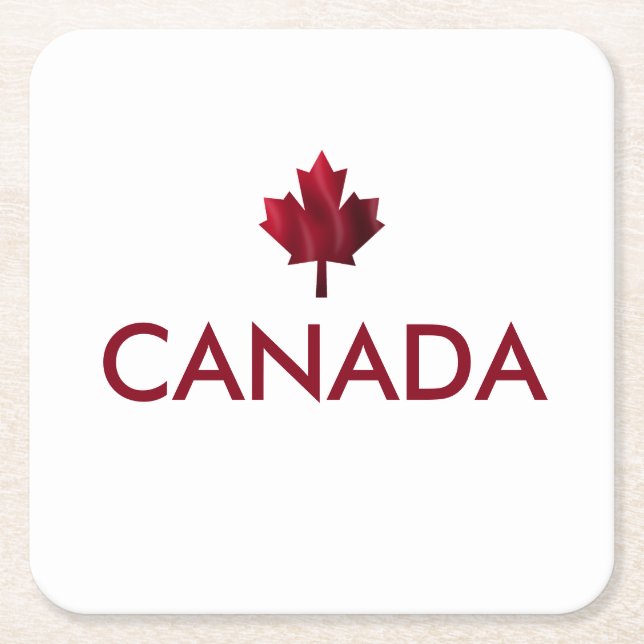 Canada Red Maple Leaf Square Paper Coaster (Front)