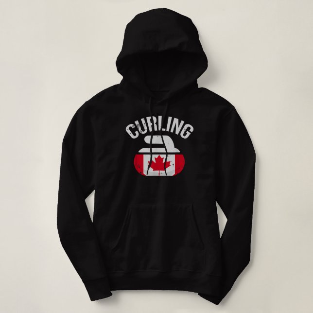 Canada Red White and Maple Flag Curling Stone Hoodie (Design Front)