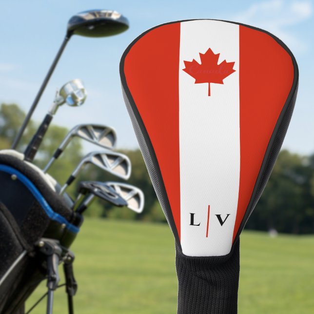 Canada Red & White Canadian Flag Initials Golf Head Cover (canada canadian flag maple leaf monogram initials golf head cover)