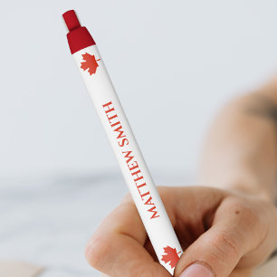Canada Red & White Canadian Flag Maple Leaf Name Black Ink Pen