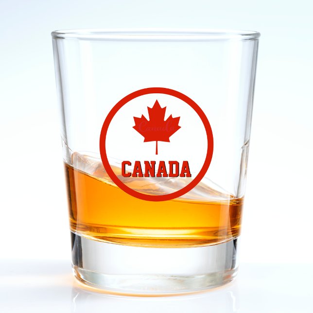 Canada Red & White Canadian Flag Shot Glass (canada canadian flag maple leaf circle shot glass)