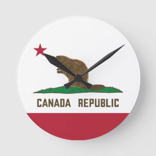 Canada Republic California Flag Beaver Round Clock