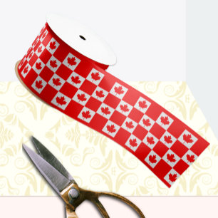 Canada Ribbon, Chequered, Fashion, Canadian Flag Satin Ribbon