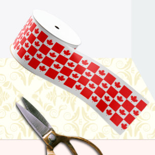 Canada Ribbon, Chequered, Patriotic, Canadian Flag Grosgrain Ribbon