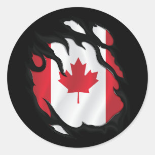 Canada Ripped Flag Classic Round Sticker