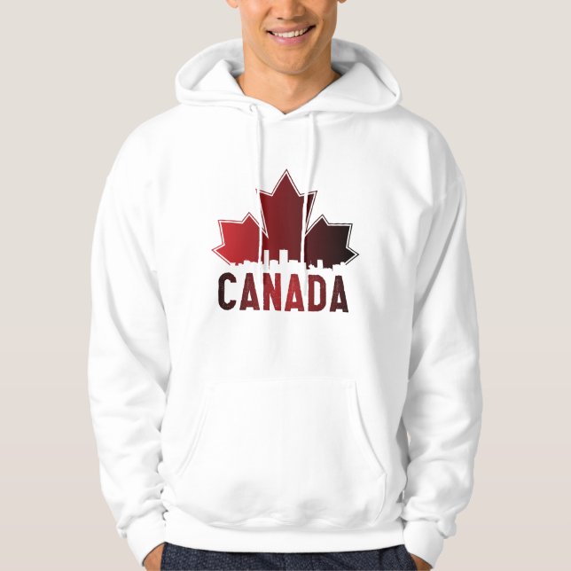 Canada Skyline Gradient Maple Leaf Patriotic Hoodie (Front)