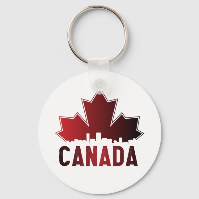Canada Skyline Gradient Maple Leaf Patriotic Key Ring (Front)