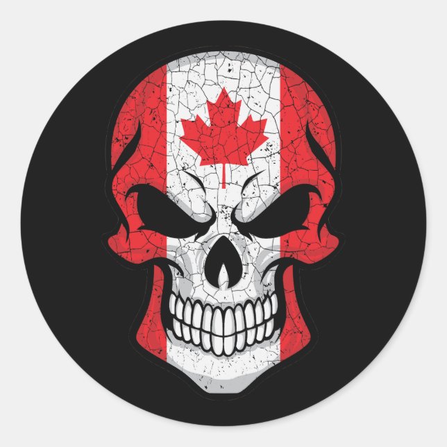 Canada Smiling Skull Flag Classic Round Sticker (Front)