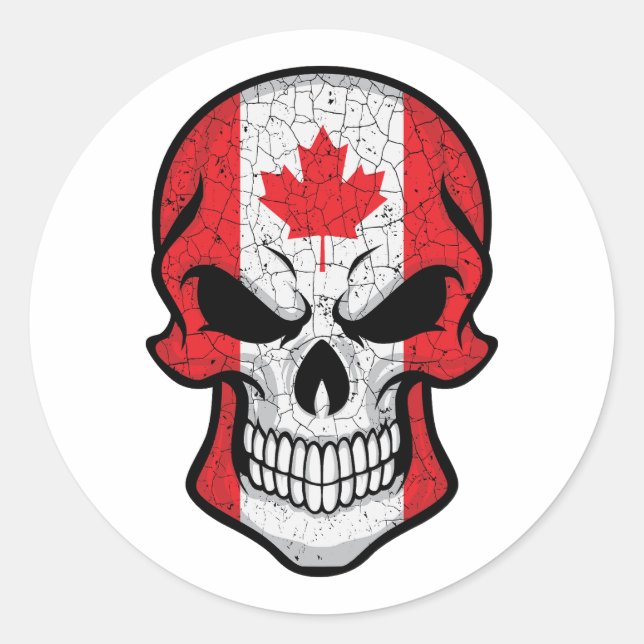 Canada Smiling Skull Flag Classic Round Sticker (Front)