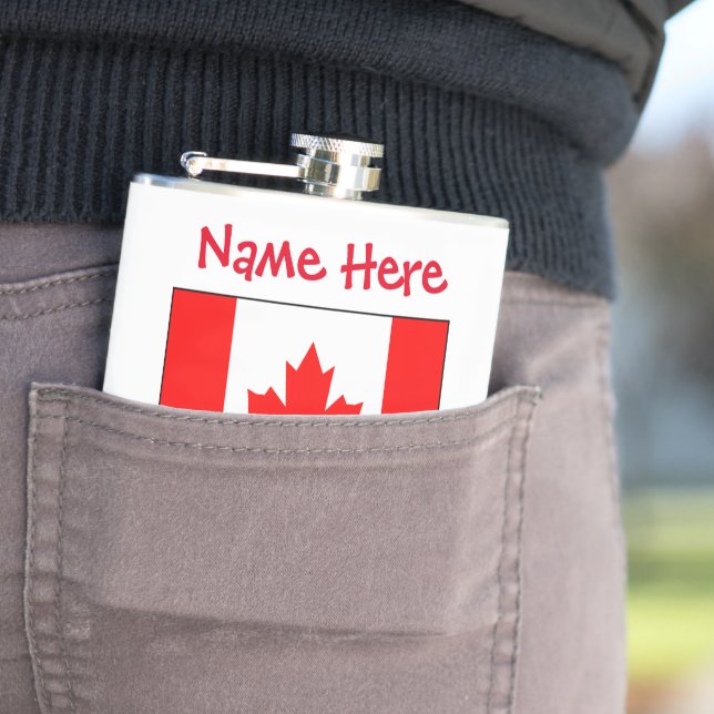 Canada Snow Canadian Flag Red Personalisation Hip Flask (In Situ)