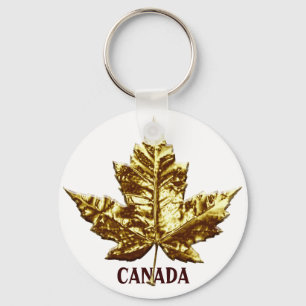 Canada Souvenir Key Chain Gold Chrome Maple Leaf